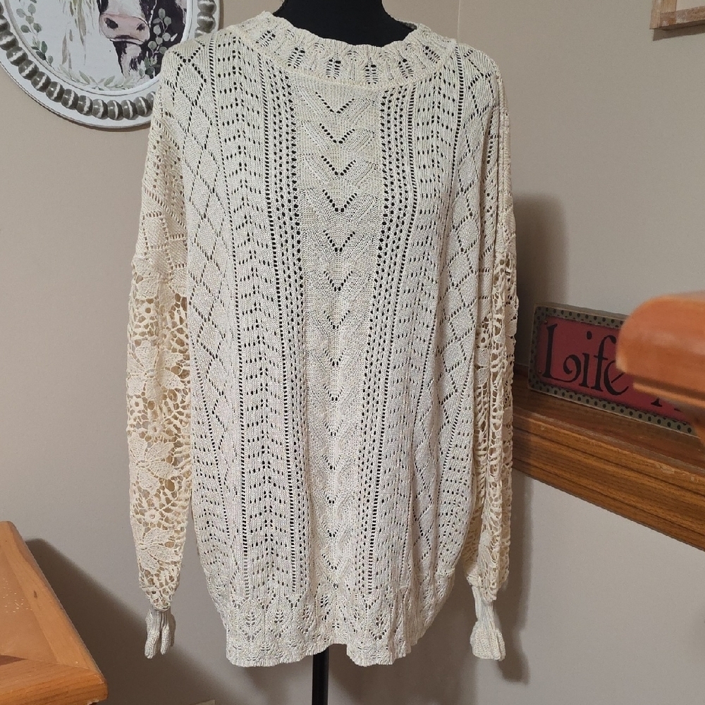 Fashion Brand Company Women's Cream Open-Knit Sweater
